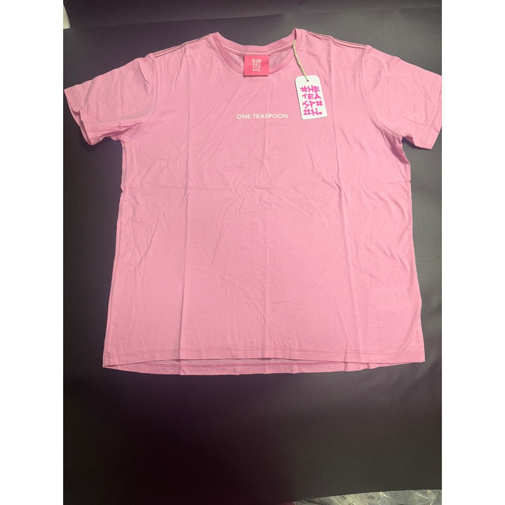 One Teaspoon NEW Logo Organic Crew Tee Candy‎ Pink Short Sleeve T-Shirt Medium